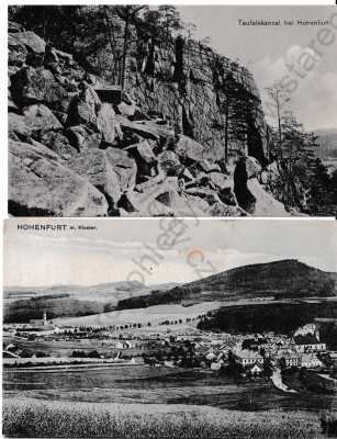  - 2x Vyšší Brod Hohenfurth, Český Krumlov, Krummau, celkový pohled, skály