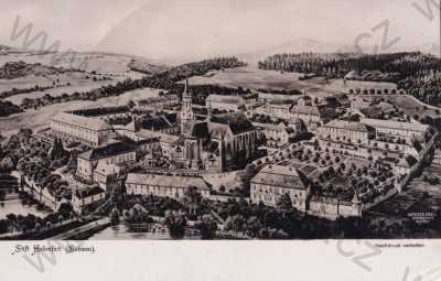  - Vyšší Brod Hohenfurth, Český Krumlov, Krummau, celkový pohled, veduta, grafika