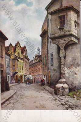  - Český Krumlov, Krummau, ulička, barevná, kresba
