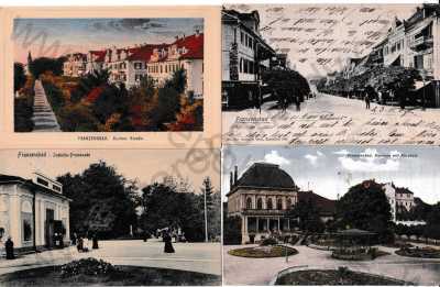  - 4x Františkovy lázně Franzensbad, Cheb, Eger, prameny, lázeňský dům, promenády, ulice, lázně
