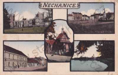  - Nechanice, Hradec Králové, zámek, rybník, náměstí, barevná