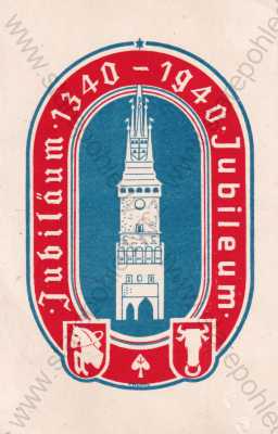  - Pardubice, Jubileum, výročí, 1340-1940, věž, erb, znak,, kresba