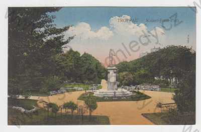  - Opava (Troppau), kolorovaná, Kaiser- Josef- Park, socha, lavička