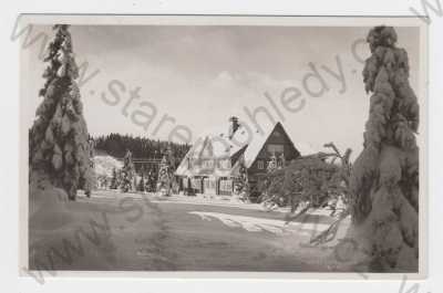  - Janov nad Nisou (Jablonec nad Nisou), hotel Královka, sníh, zimní krajina