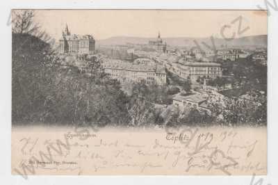  - Teplice (Teplitz), částečný záběr města, gymnázium, pohled na město z výšky, DA