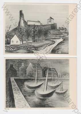  - 4x Výtvarné umění, Jan Zrzavý, Melancholie-olej 1920, Krucemburk-olej 1922, Lipnice-olej 1939, Přístav v noci-tempera 1934
