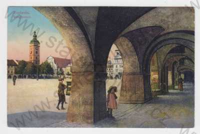 - České Budějovice (Budweis), náměstí, kolorovaná, podloubí, Černá věž