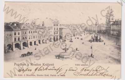  - Hradec Králové, Velké náměstí, kůň, kočár, kašna, Mariánský sloup, DA