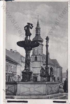  - Sokolov Falkenau a. Eger, náměstí, kašna, kostel