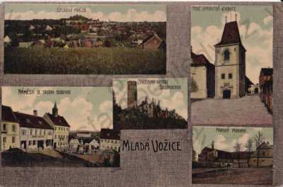  - Mladá Vožice, Tábor, zvonice, pivovar, náměstí, soud, hrad, Celkový pohled, barevná