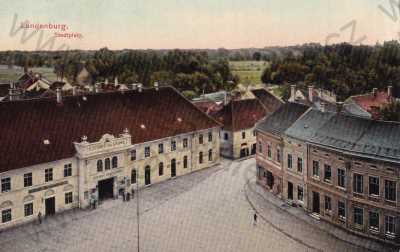  - Břeclav Lundenburg, částečný záběr města, náměstí, hotel, barevná