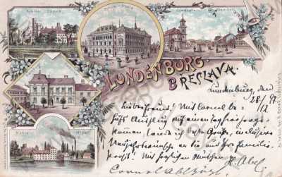  - Břeclav Lundenburg, zámek, náměstí, kostel, radnice, mlýn, barevná, DA
