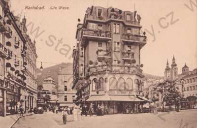  - Karlovy Vary, Karlsbad, náměstí, obchody