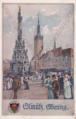  - Olomouc Olomütz, náměstí, kostel, Sloup, barevná kresba