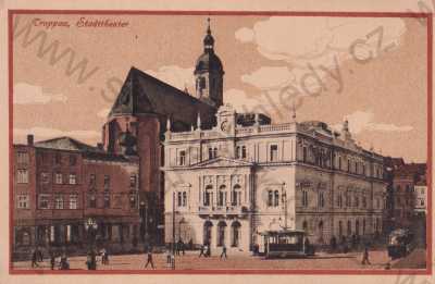  - Opava Troppau divadlo náměstí kostel, barevná