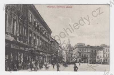  - Prostějov, Žerotínovo náměstí, lidé, obchod, kůň
