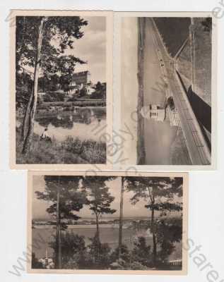  - 3x Plumlov (Prostějov), přehrada, automobil, zámek, muž, Fototypia-Vyškov, foto J.Švec