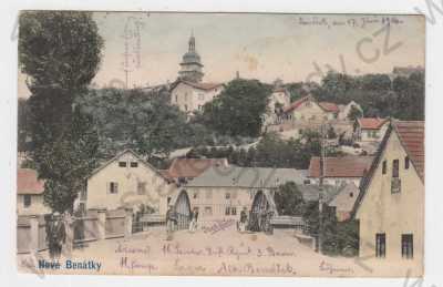  - Nové Benátky (Mladá Boleslav), kolorovaná, celkový pohled, kostel, most