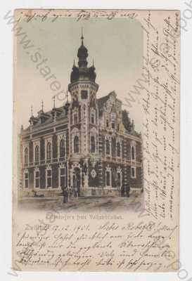  - Svitavy (Zwittau), knihovna , Ottendorfers Volksbibliothek, kolorovaná, celkový pohled, DA