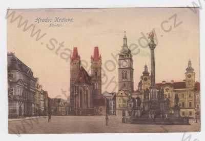  - Hradec Králové, kolorovaná, náměstí, kostel, radnice, morový sloup