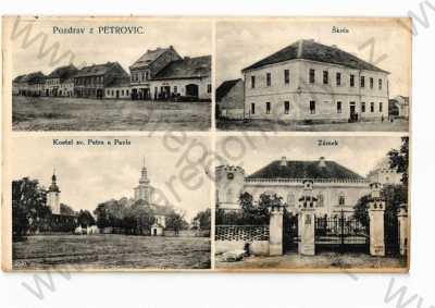  - Petrovice u Sedlčan, Příbram , více záběrů, škola, zámek, kostel