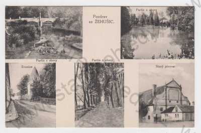  - Žehušice (Kutná Hora), koláž, partie z obory, starý pivovar, zvonice