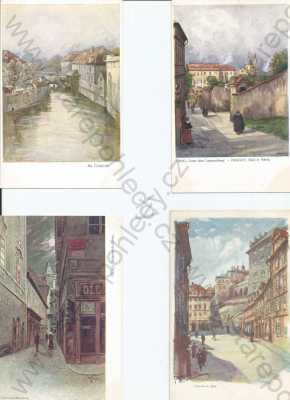  - 4x Praha, Vlašská ulice, Čertovka, Melantrichova ulice, Nerudova ulice
