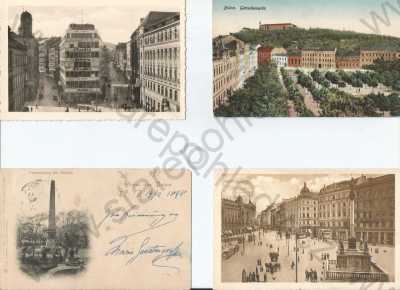  - 4x Brno, částečný záběr města, náměstí, obelisk, částečný záběr města, obchody