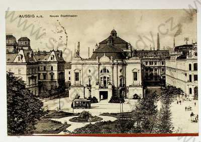  - Ústí nad Labem - Městské divadlo, TRAMVAJ, kočár, koně