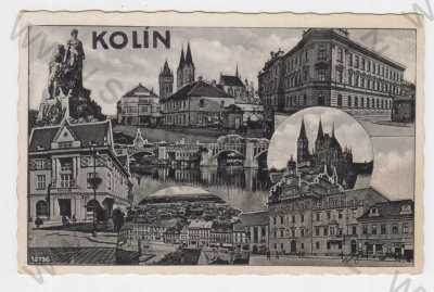 - Kolín, koláž, celkový pohled, pomník, spořitelna, most, částečný záběr města, pohled na město z výšky, chrám sv. Bartoloměje