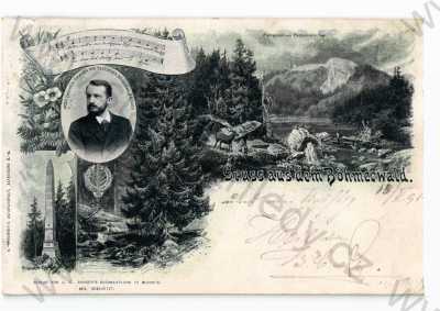  - Šumava, koláž, více záběrů, Plešné jezero, J. Taschek Č. Budějovic, DA, tónovaná
