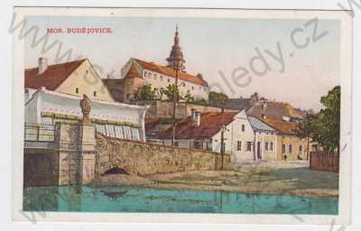  - Moravské Budějovice (Třebíč), kolorovaná, částečný záběr města, zámek
