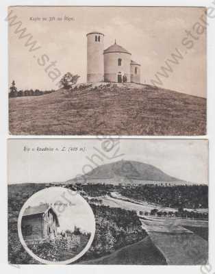  - 2x Říp (Litoměřice), Kaple sv. Jiří, koláž, celkový pohled, chata na Řípu