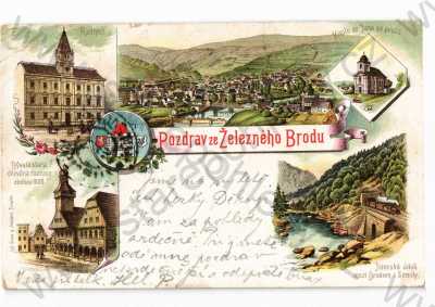  - Železný Brod, Jablonec nad Nisou, koláž, více záběrů, kaple, radnice, celkový pohled.. DA