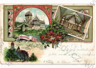  - Karlštejn, koláž, více záběrů, zlacená, DA