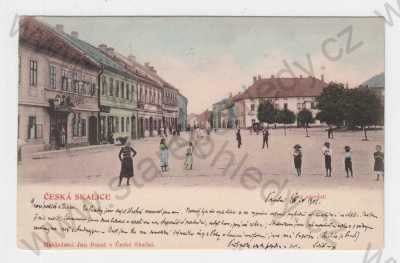  - Česká Skalice (Náchod), kolorovaná, část náměstí, žena, muž, dítě, DA