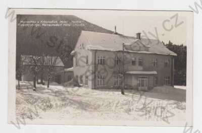  - Harrachov-Nový Svět (Semily), Krkonoše, chata Herčík, celkový pohled, Foto-Fon Praha, zimní krajina, sníh
