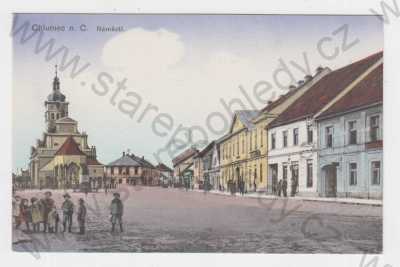 - Chlumec nad Cidlinou (Hradec Králové), kolorovaná, náměstí, kostel