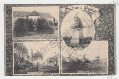  - Třebíz (Kladno), koláž, rodný domek V. Beneše Třebízského, partie u pošty, střed obce, pomník V. Beneše Třebízského, foto G.Jilovský