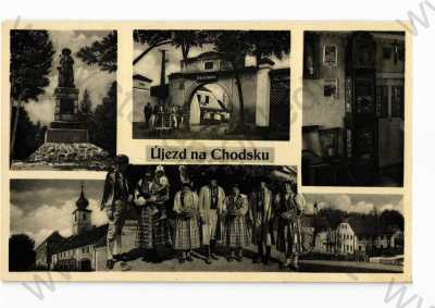  - Újezd, Domažlice, více záběrů, pomník, lidé v krojích..