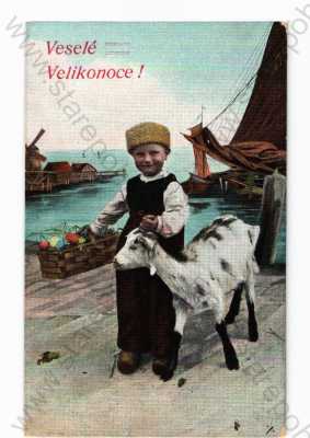  - Veselé Velikonoce, dítě, koza, loď