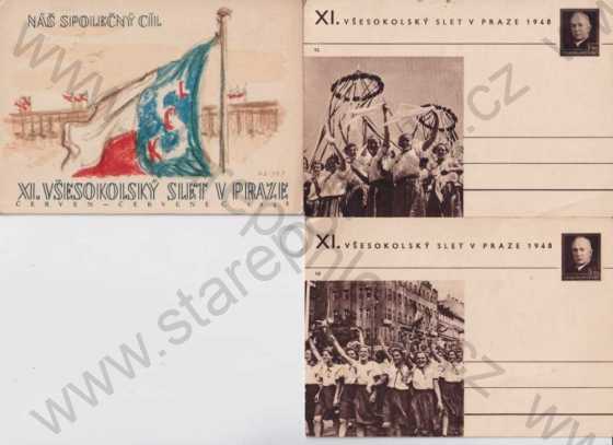  - 7 ks pohlednic: Sokol - Všesokolský slet v Praze, 1948