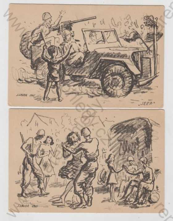  - 5x j. Lauda, květen 1945, tank, voják, Plzeň, jeep, oslava, vítání
